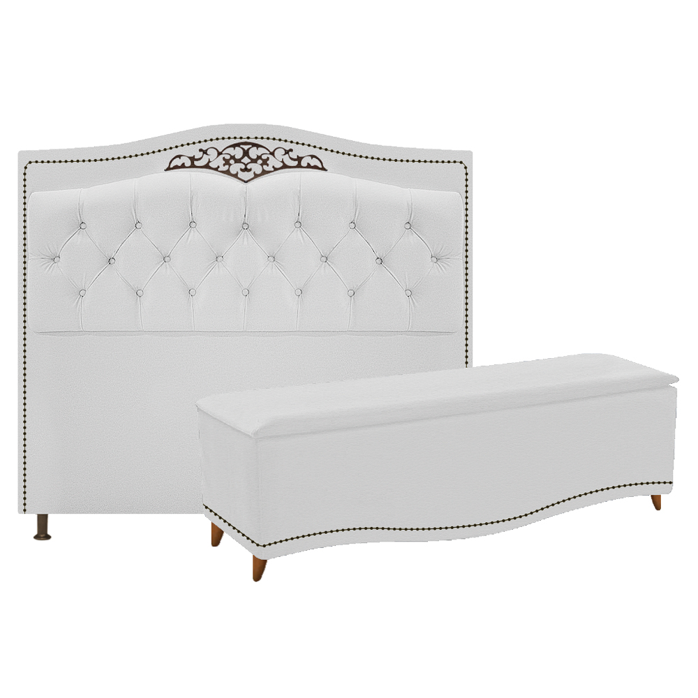 Kit Cabeceira e Calçadeira Yasmim 195 cm King Size Corano Branco - Amarena Móveis