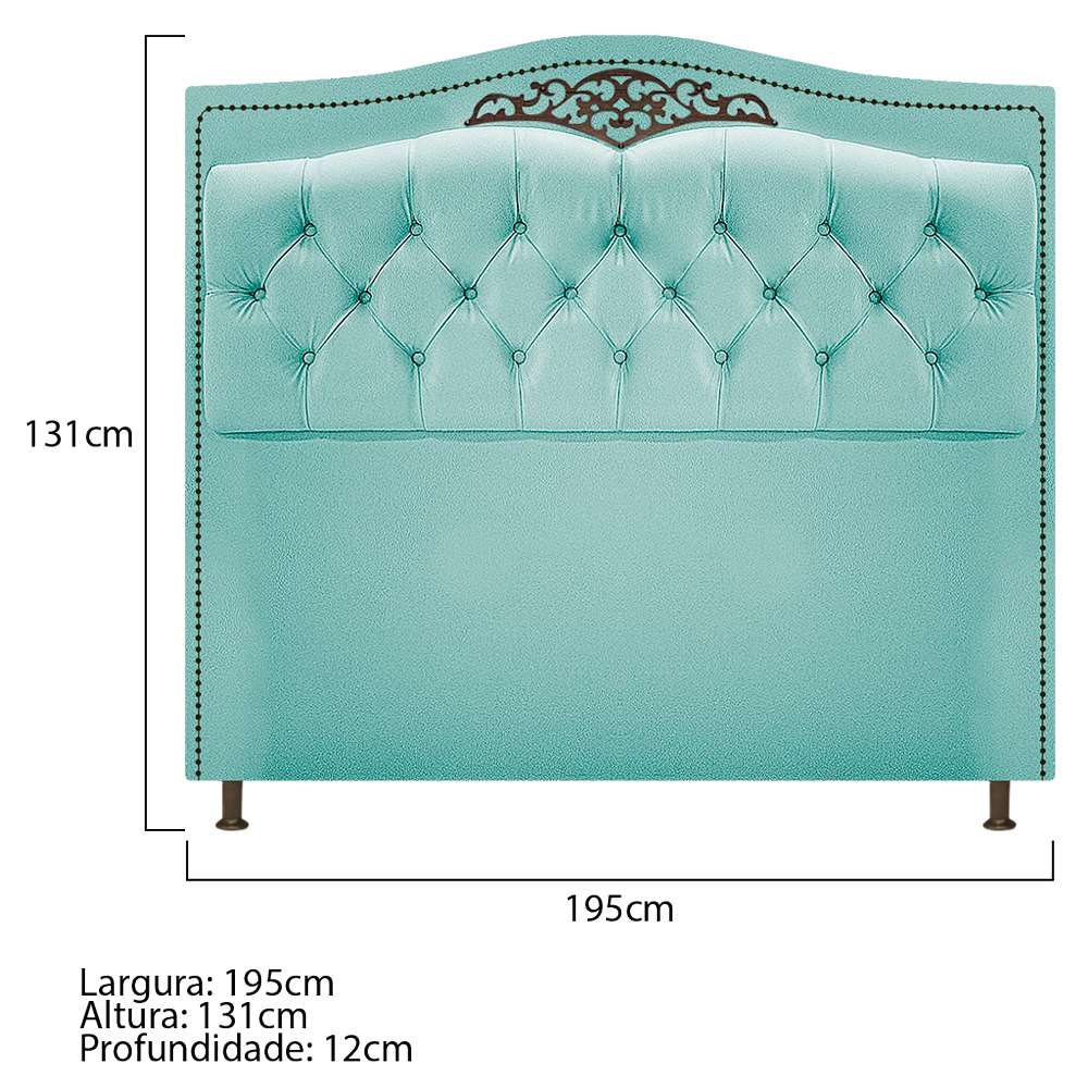 Kit Cabeceira e Calçadeira Yasmim 195 cm King Size Suede Azul Tiffany - Amarena Móveis
