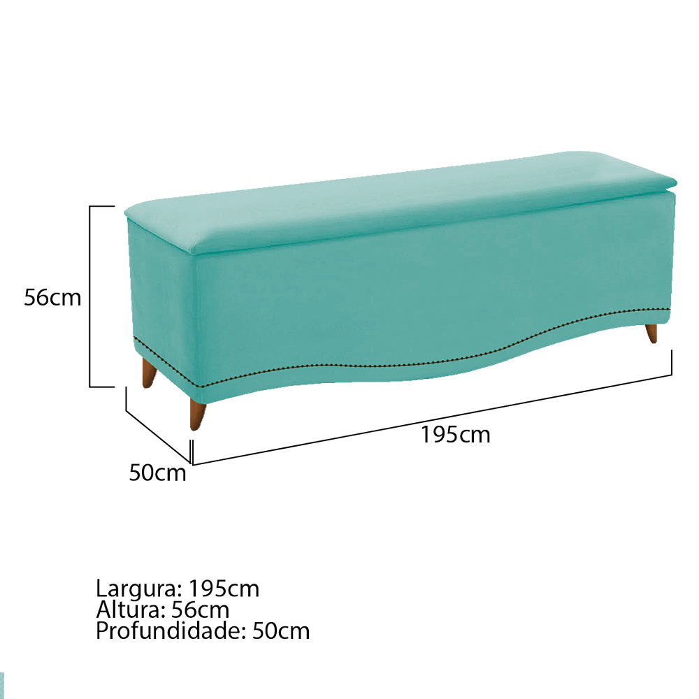 Kit Cabeceira e Calçadeira Yasmim 195 cm King Size Suede Azul Tiffany - Amarena Móveis