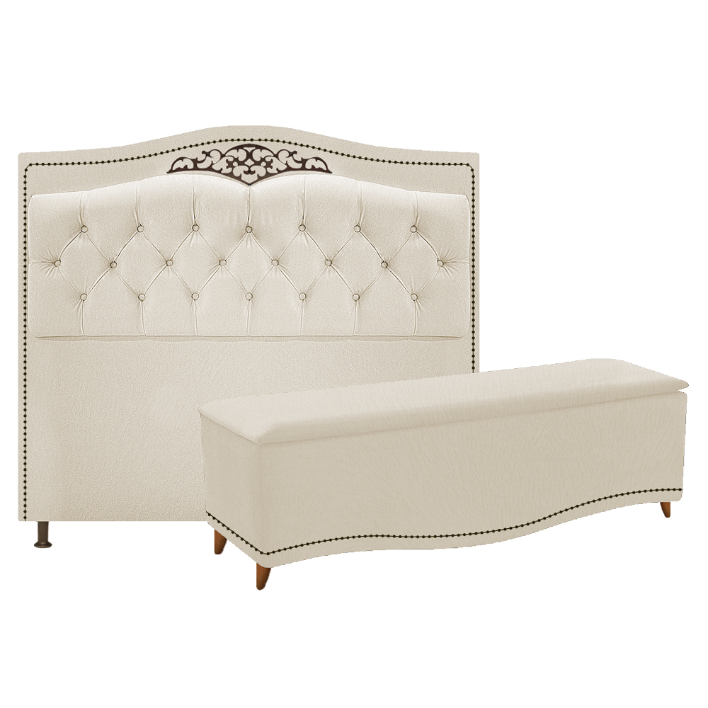 Kit Cabeceira e Calçadeira Yasmim 195 cm King Size Suede Bege - Amarena Móveis