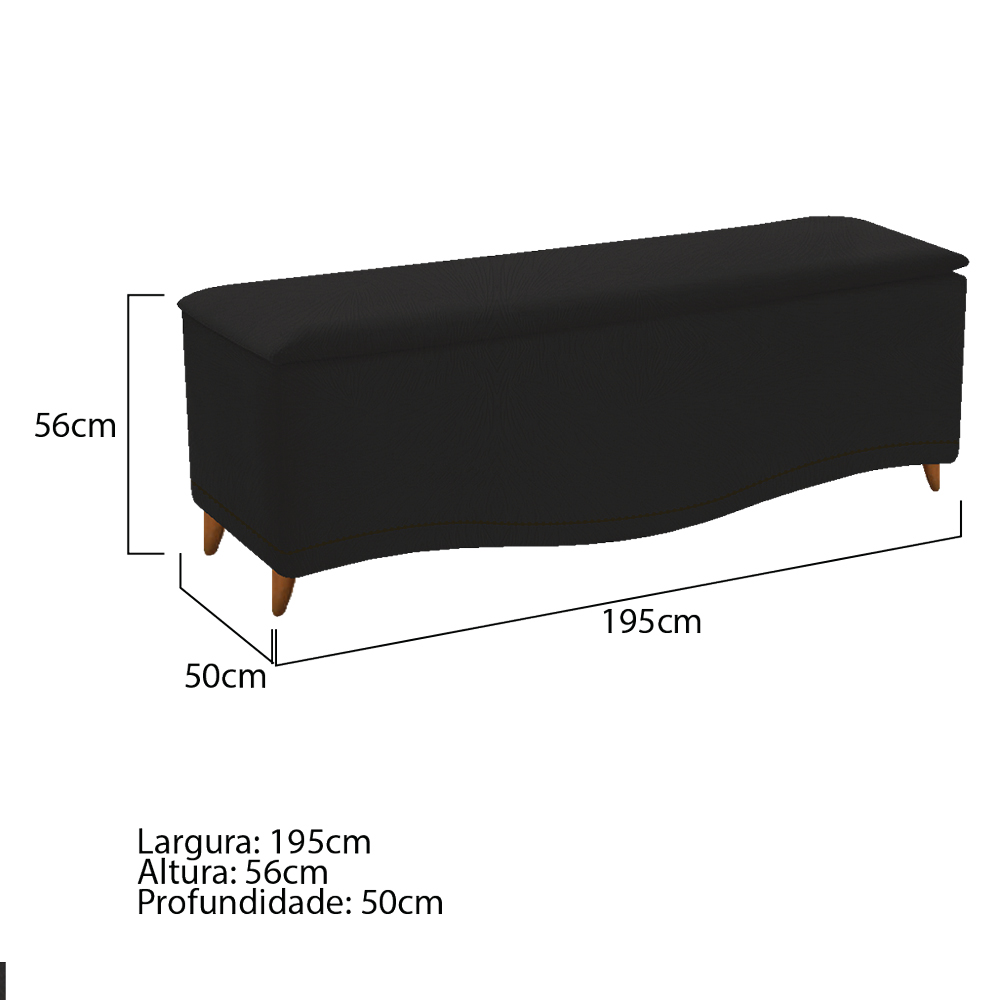 Kit Cabeceira e Calçadeira Yasmim 195 cm King Size Suede Preto - Amarena Móveis