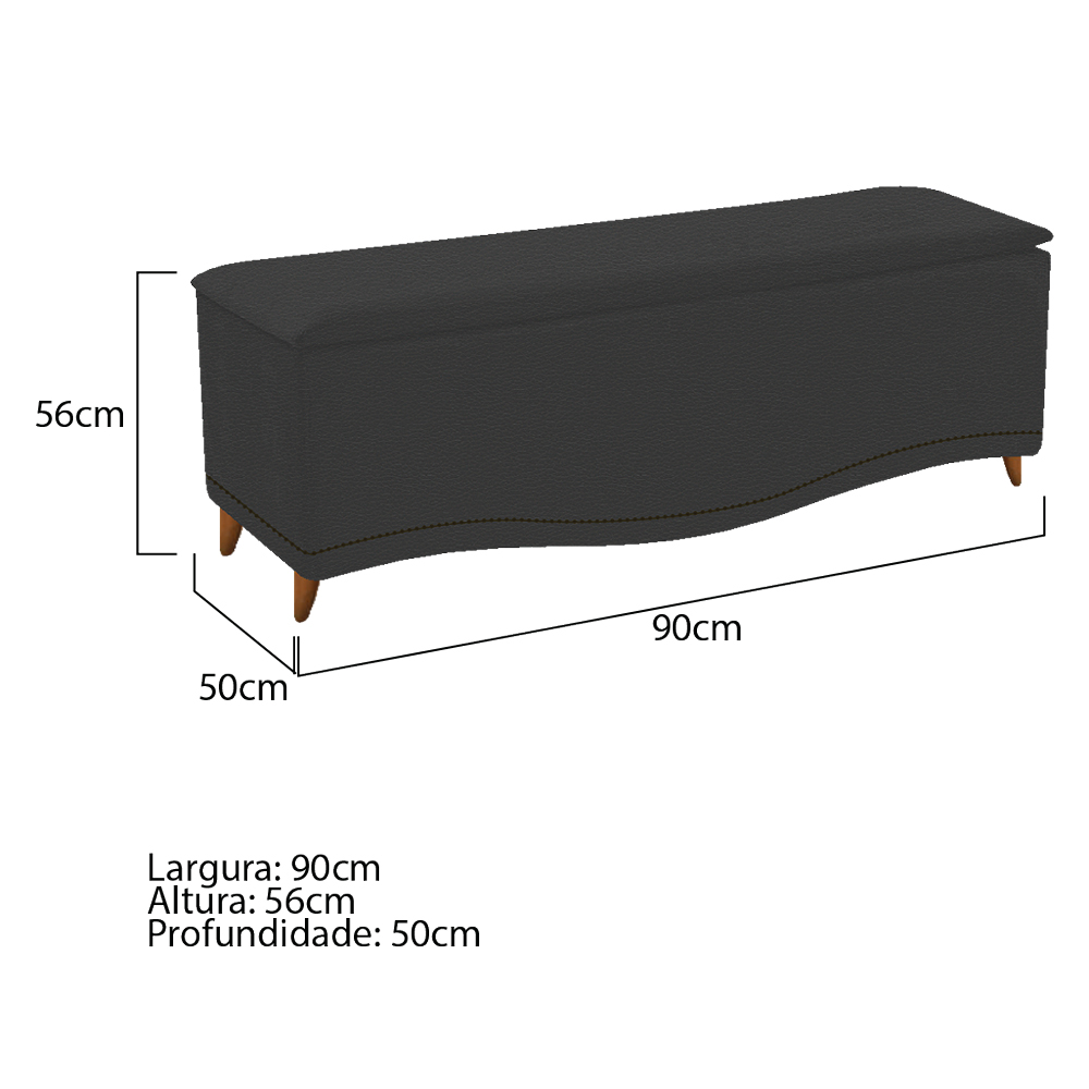 Kit Cabeceira e Calçadeira Yasmim 90 cm Solteiro Corano Preto - Amarena Móveis