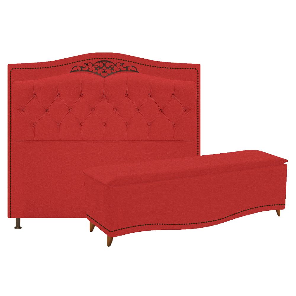 Kit Cabeceira e Calçadeira Yasmim 90 cm Solteiro Corano Vermelho - Amarena Móveis