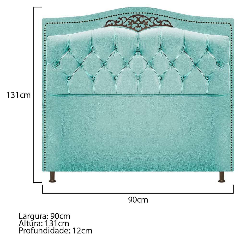 Kit Cabeceira e Calçadeira Yasmim 90 cm Solteiro Suede Azul Tiffany - Amarena Móveis