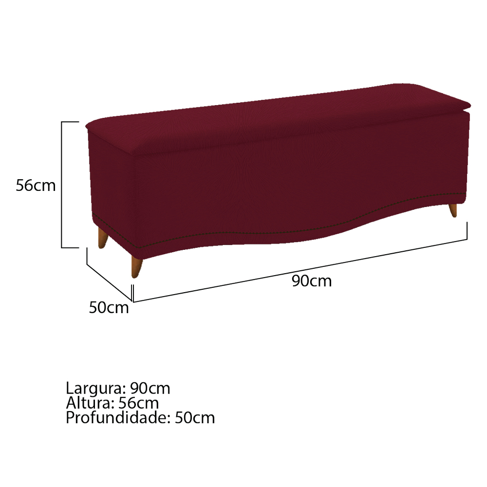 Kit Cabeceira e Calçadeira Yasmim 90 cm Solteiro Suede Bordô - Amarena Móveis