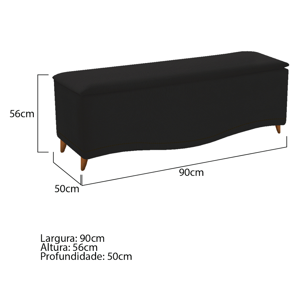 Kit Cabeceira e Calçadeira Yasmim 90 cm Solteiro Suede Preto - Amarena Móveis