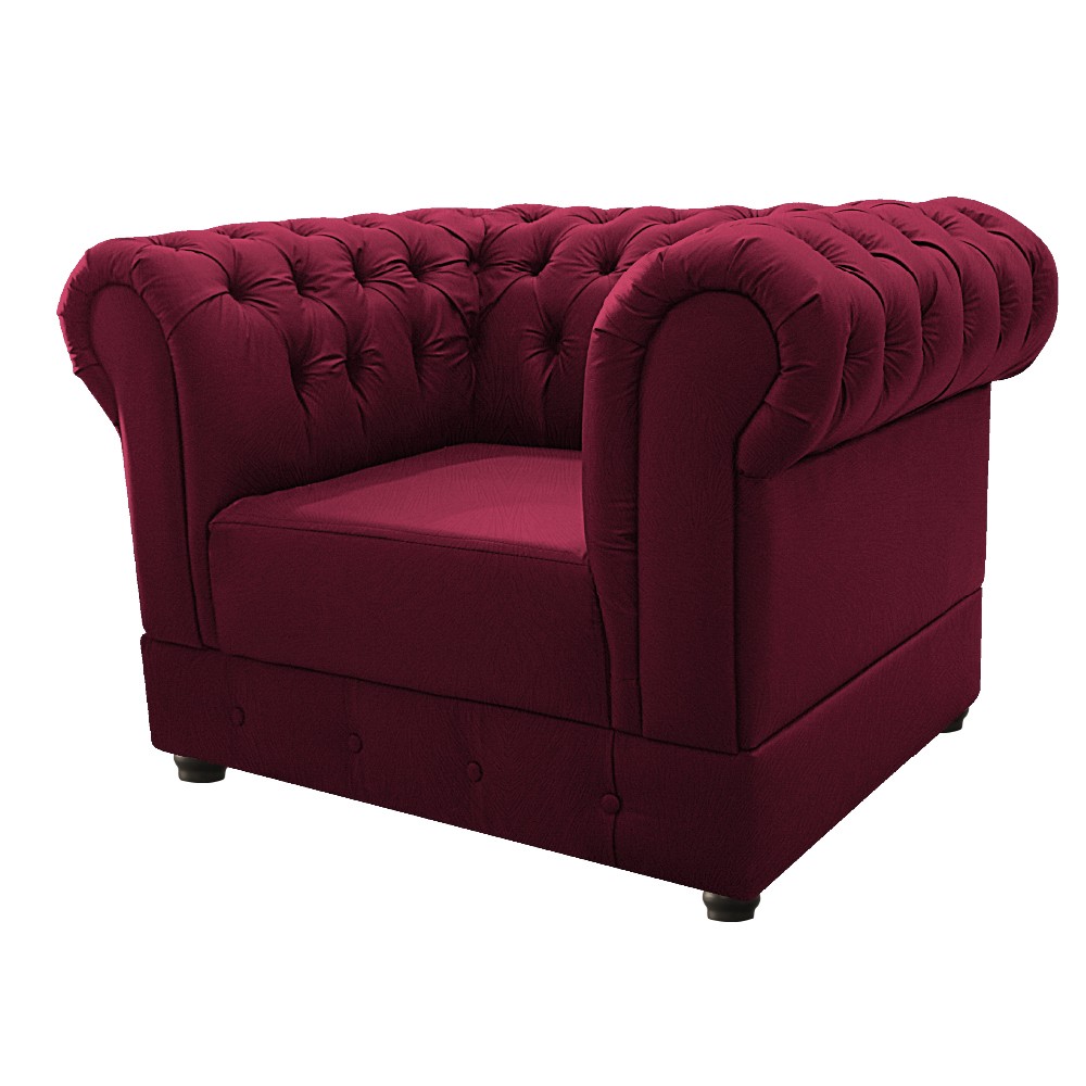 Kit Poltrona e Namoradeira Chesterfield Ana Suede Bordô - Amarena Móveis