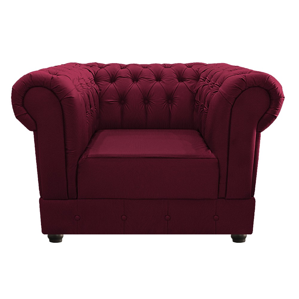 Kit Poltrona e Namoradeira Chesterfield Ana Suede Bordô - Amarena Móveis