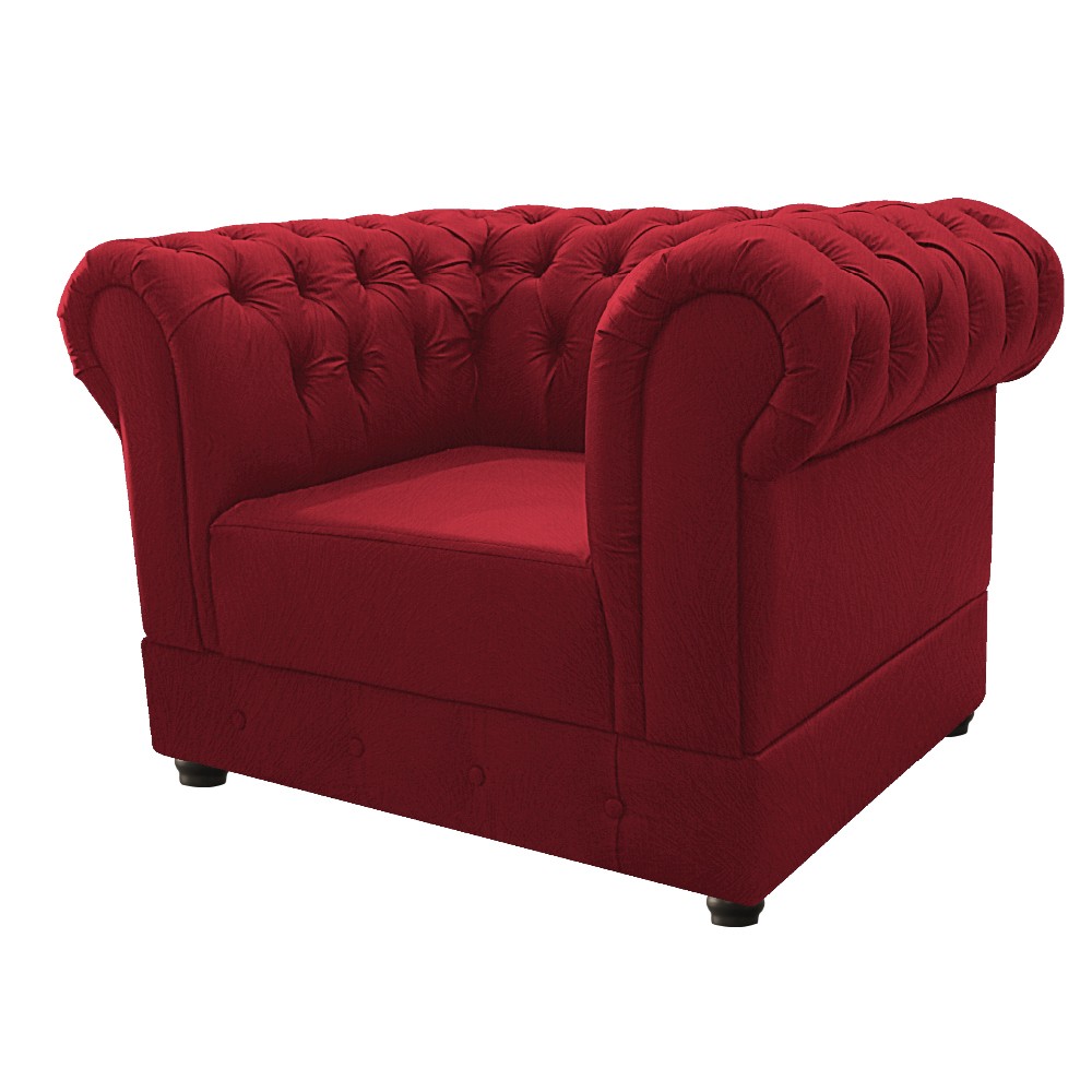 Kit Poltrona e Namoradeira Chesterfield Ana Suede Vermelho - Amarena Móveis