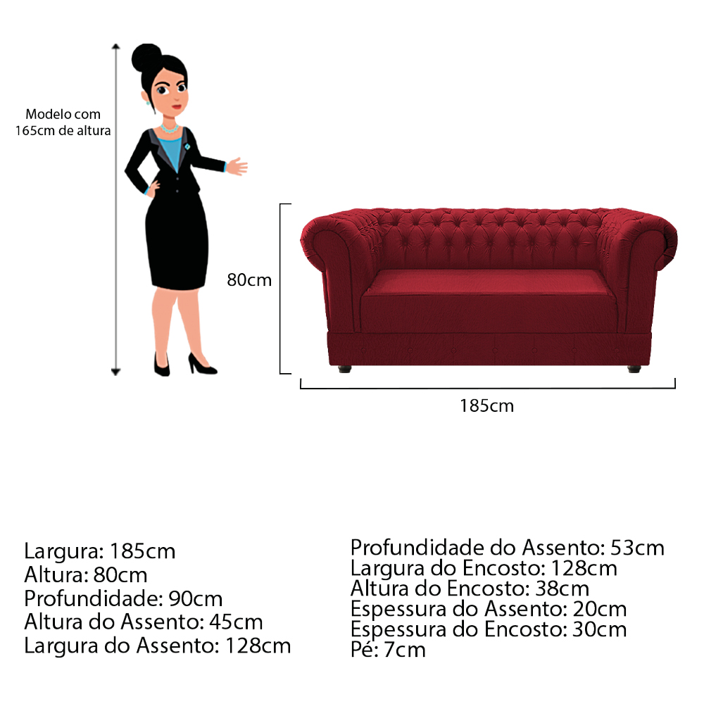 Kit Poltrona e Namoradeira Chesterfield Ana Suede Vermelho - Amarena Móveis