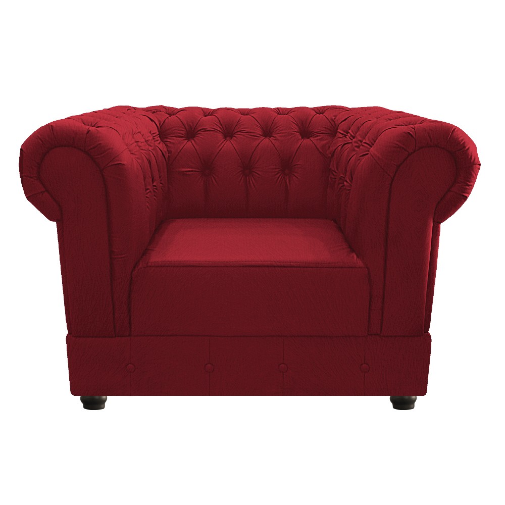 Kit Poltrona e Namoradeira Chesterfield Ana Suede Vermelho - Amarena Móveis
