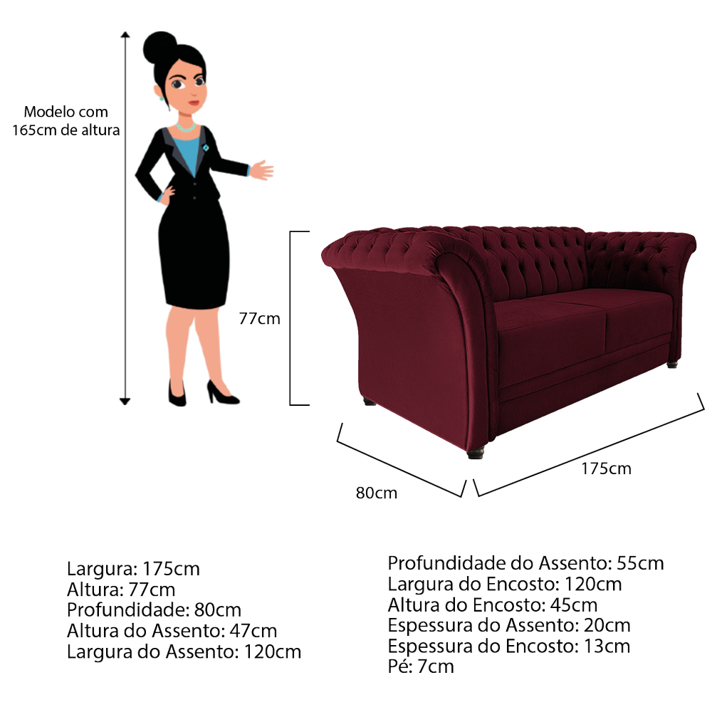 Namoradeira Chesterfield Sofia Suede Bordô - Amarena Móveis