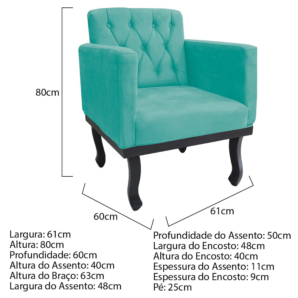 Poltrona Classic Pés Luís XV Suede Azul Tiffany - Amarena Móveis