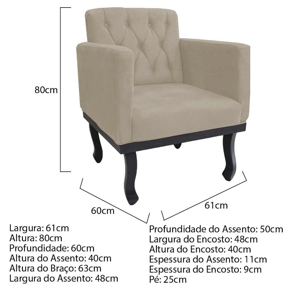 Poltrona Classic Pés Luís XV Suede Bege - Amarena Móveis