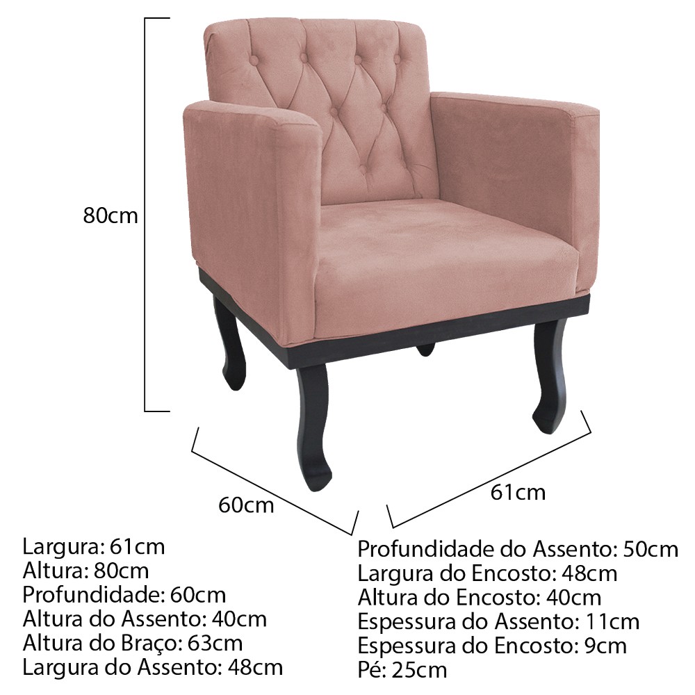 Poltrona Classic Pés Luís XV Suede Rosê - Amarena Móveis
