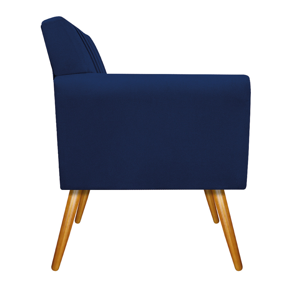 Poltrona Laura Pés Palito Mel Suede Azul Marinho - Amarena Móveis