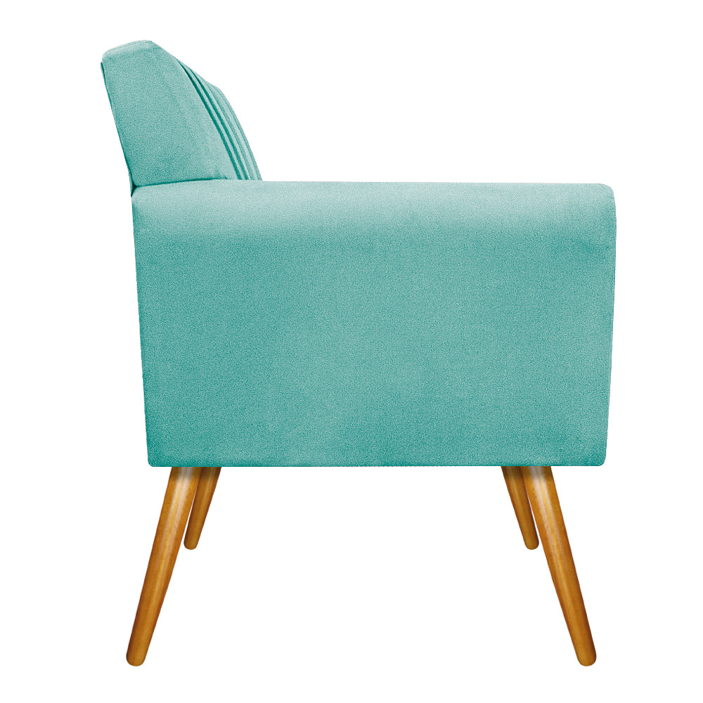 Poltrona Laura Pés Palito Mel Suede Azul Tiffany - Amarena Móveis