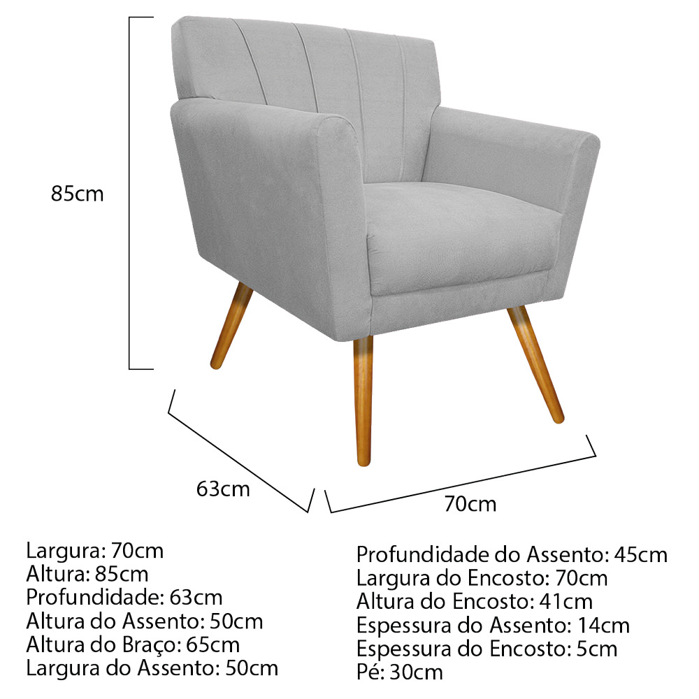 Poltrona Laura Pés Palito Mel Suede Branco - Amarena Móveis