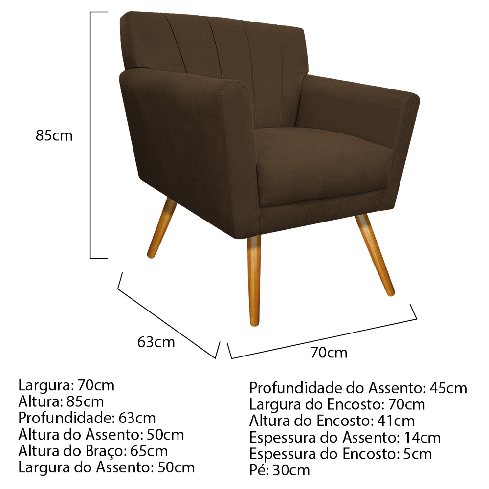 Poltrona Laura Pés Palito Mel Suede Marrom - Amarena Móveis
