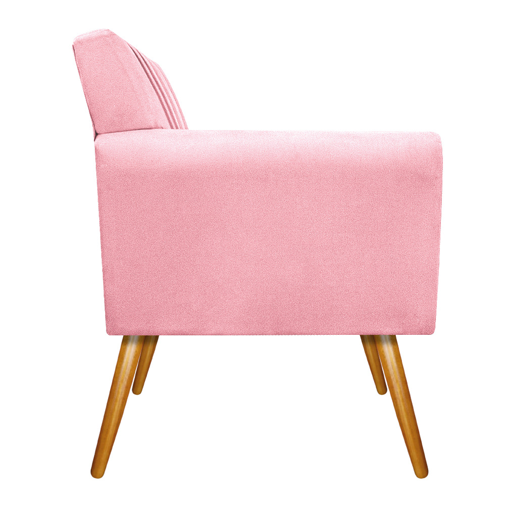 Poltrona Laura Pés Palito Mel Suede Rosa Bebê - Amarena Móveis