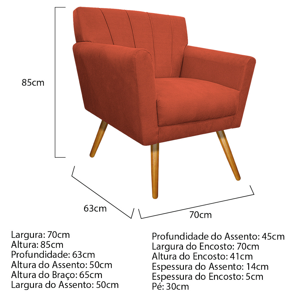 Poltrona Laura Pés Palito Mel Suede Terracota - Amarena Móveis