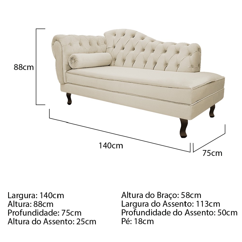 Recamier Diana 140cm Lado Direito Corano Bege - Amarena Móveis