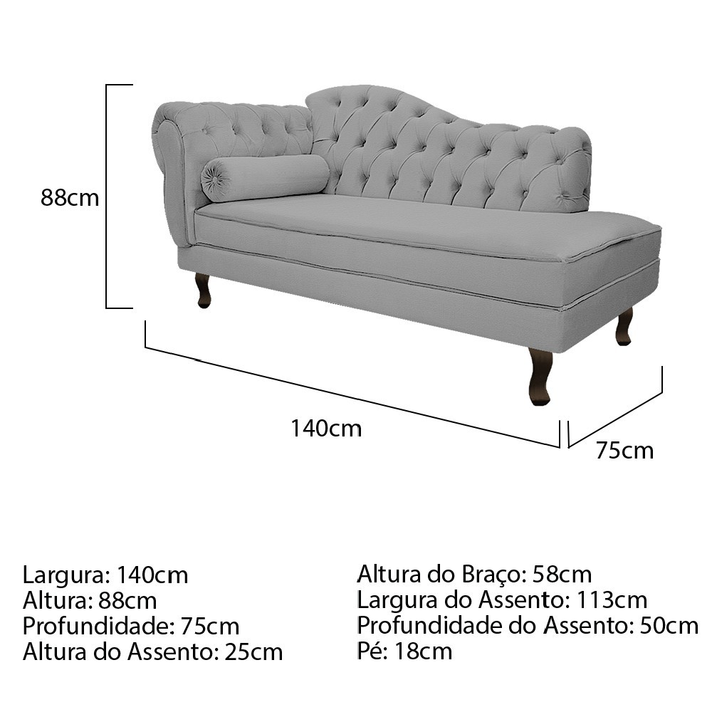 Recamier Diana 140cm Lado Direito Corano Cinza - Amarena Móveis