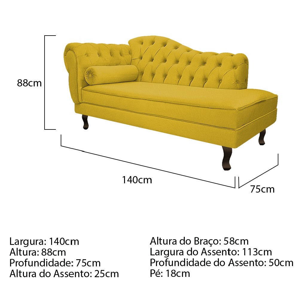 Recamier Diana 140cm Lado Direito Suede Amarelo - Amarena Móveis