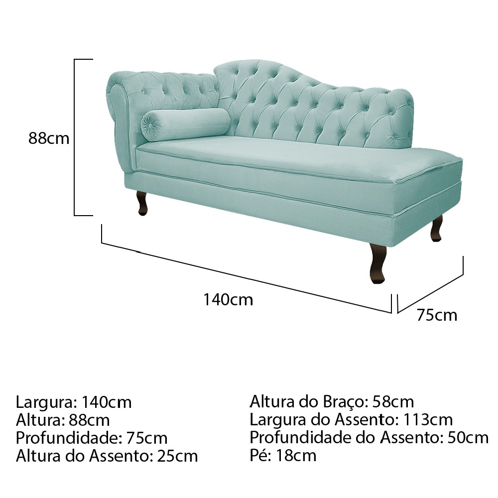 Recamier Diana 140cm Lado Direito Suede Azul Tiffany - Amarena Móveis