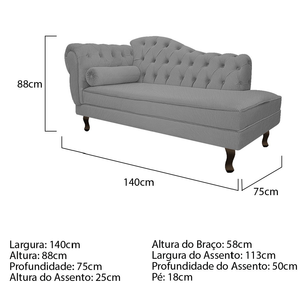 Recamier Diana 140cm Lado Direito Suede Cinza - Amarena Móveis