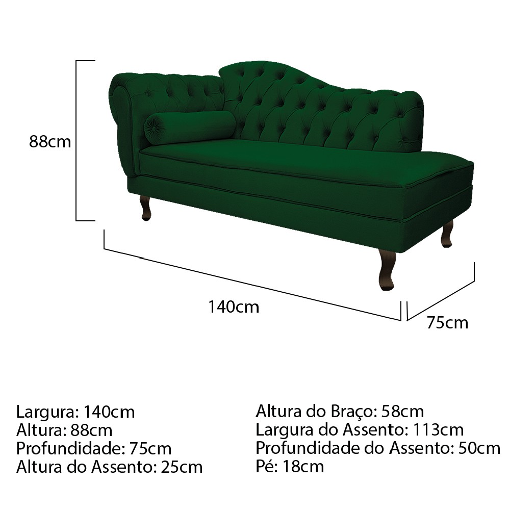 Recamier Diana 140cm Lado Direito Suede Verde - Amarena Móveis