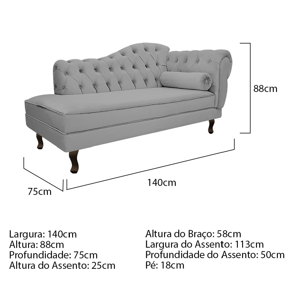 Recamier Diana 140cm Lado Esquerdo Corano Cinza - Amarena Móveis