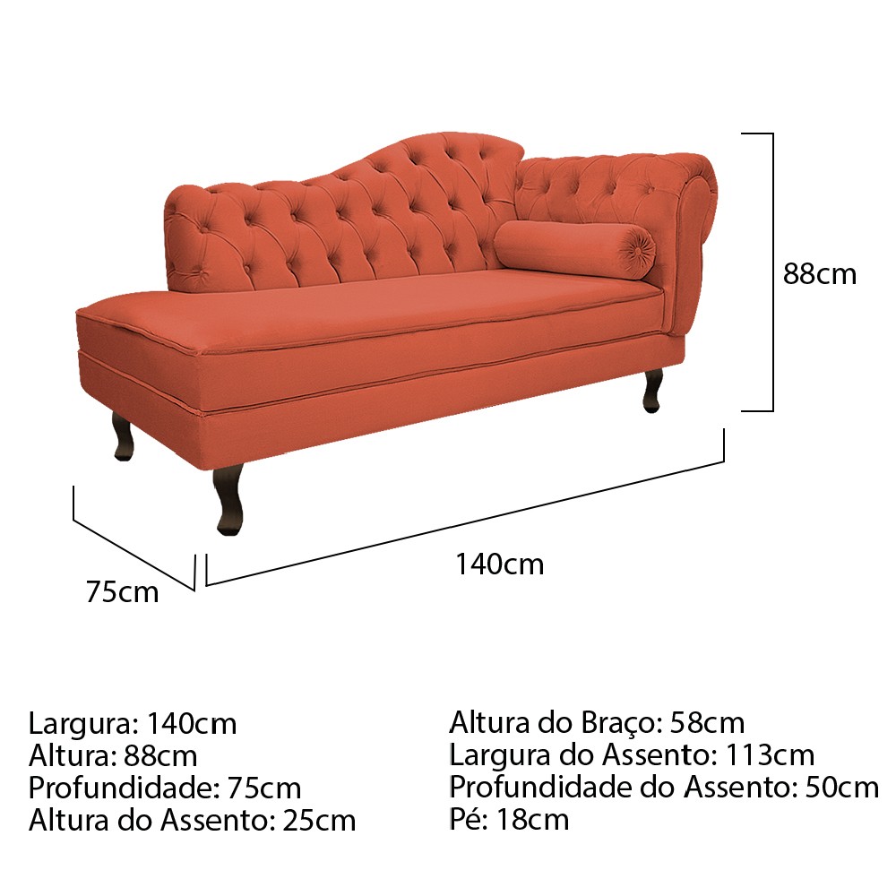Recamier Diana 140cm Lado Esquerdo Suede Terracota - Amarena Móveis