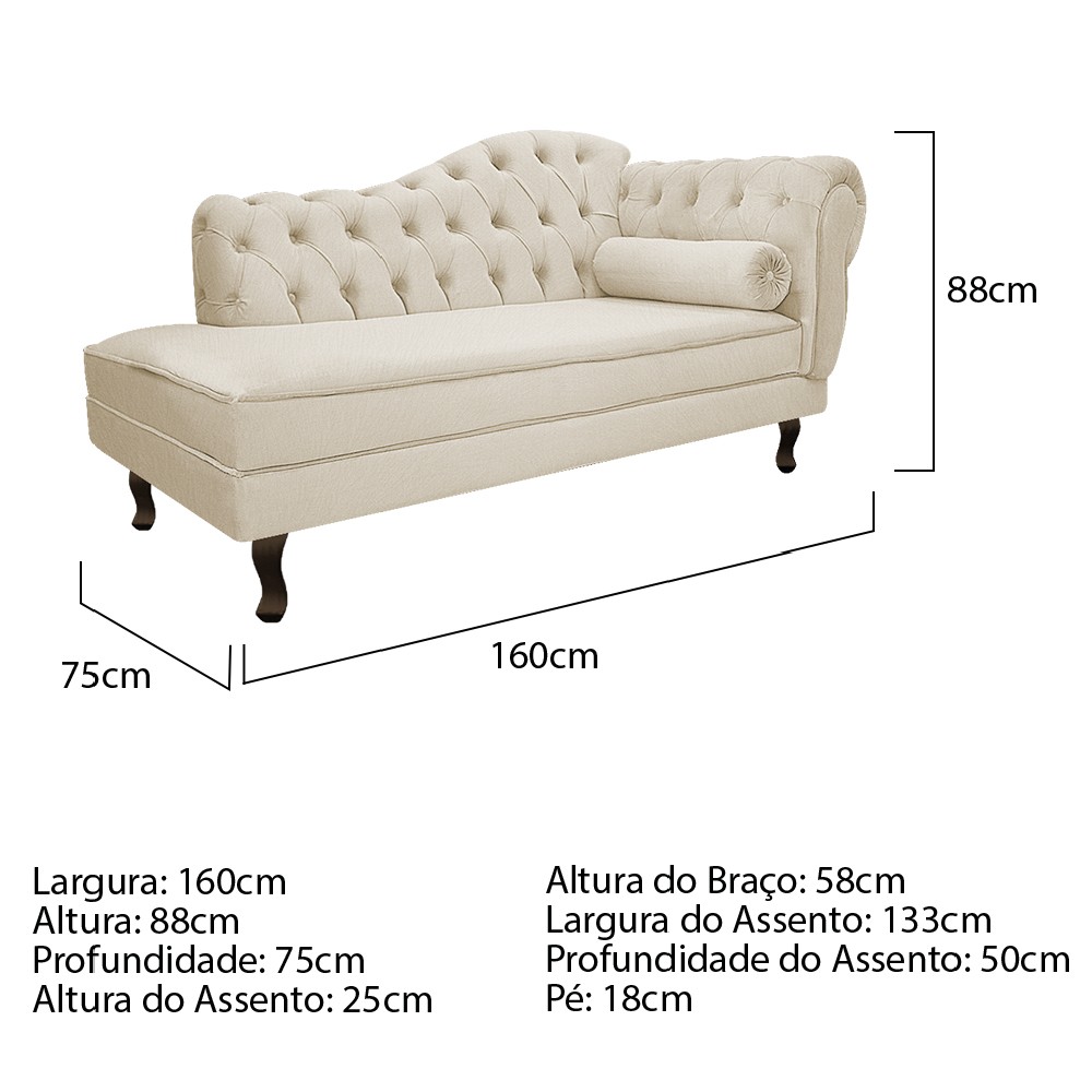 Recamier Diana 160cm Lado Esquerdo Suede Bege - Amarena Móveis