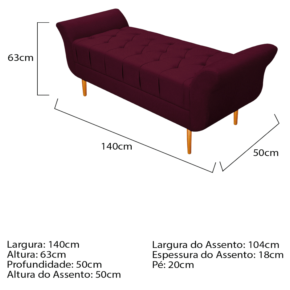 Recamier Estofado Ari 140 cm Casal Suede Bordô - Amarena Móveis