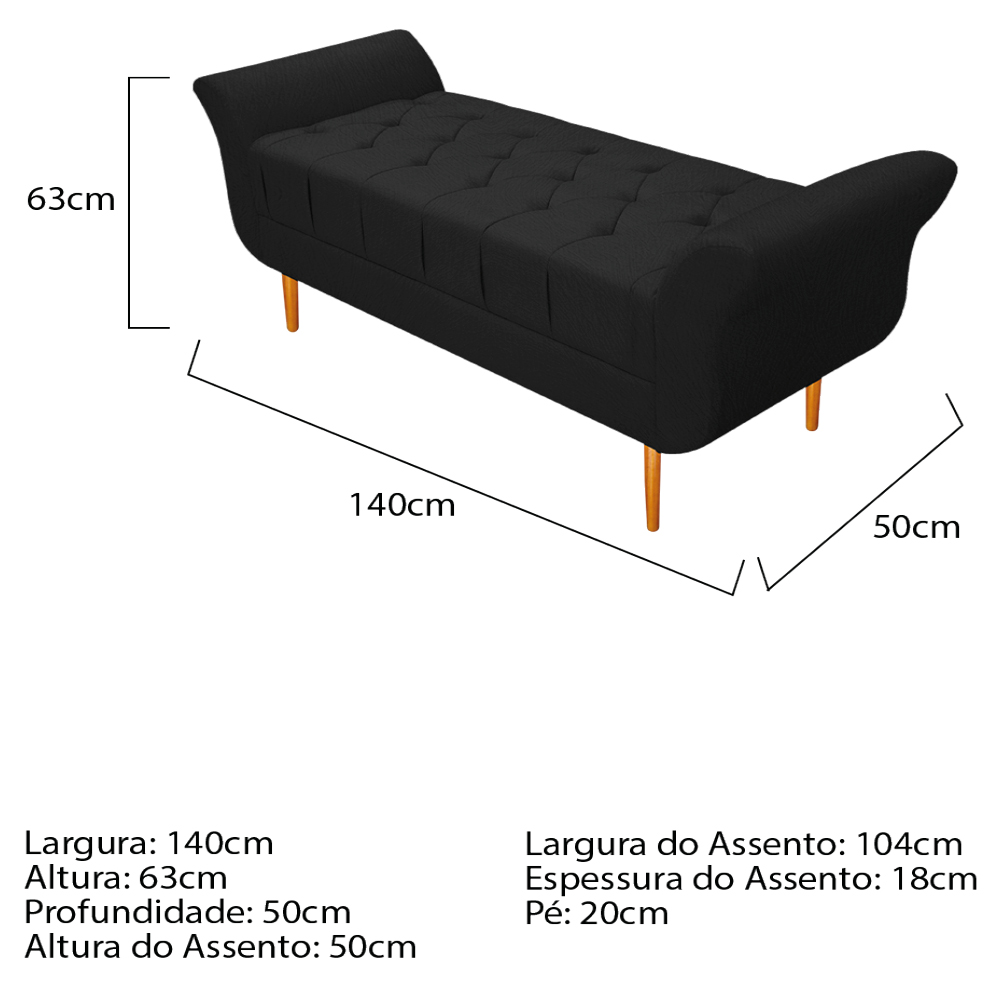 Recamier Estofado Ari 140 cm Casal Suede Preto - Amarena Móveis