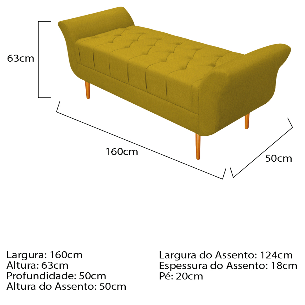 Recamier Estofado Ari 160 cm Queen Size Suede Amarelo - Amarena Móveis