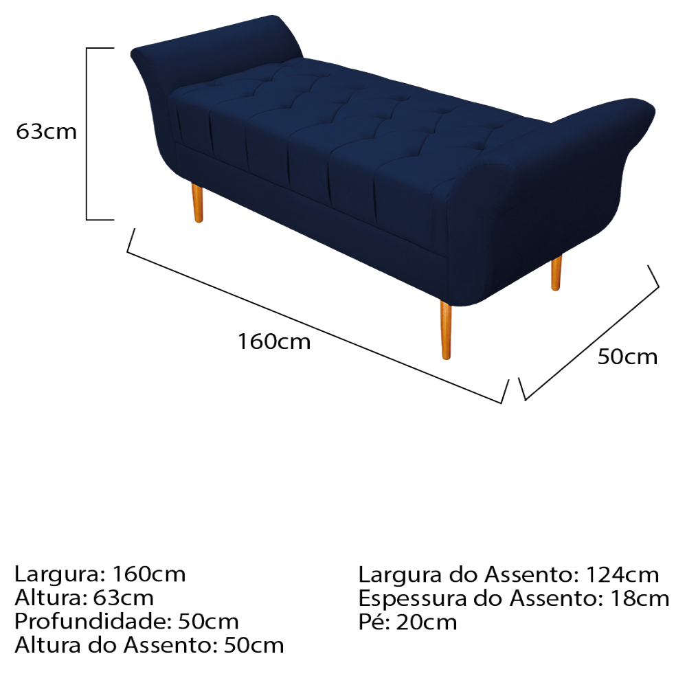 Recamier Estofado Ari 160 cm Queen Size Suede Azul Marinho - Amarena Móveis