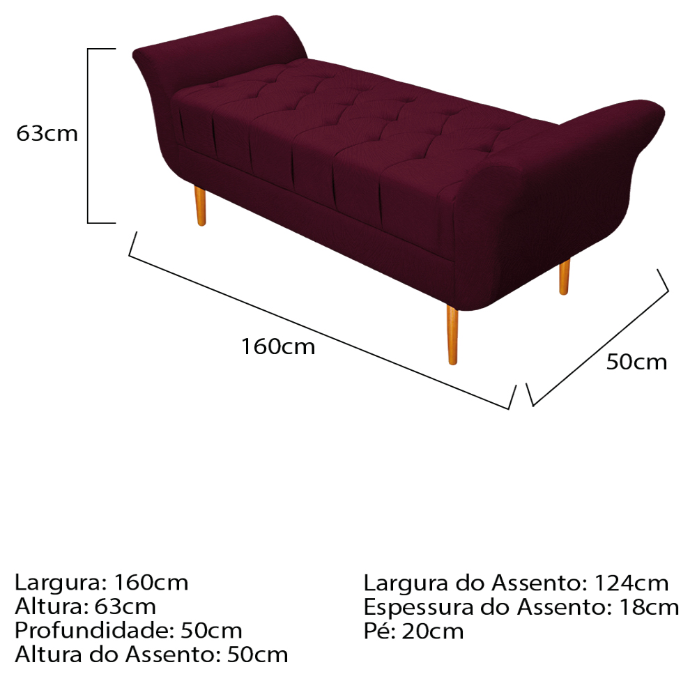 Recamier Estofado Ari 160 cm Queen Size Suede Bordô - Amarena Móveis