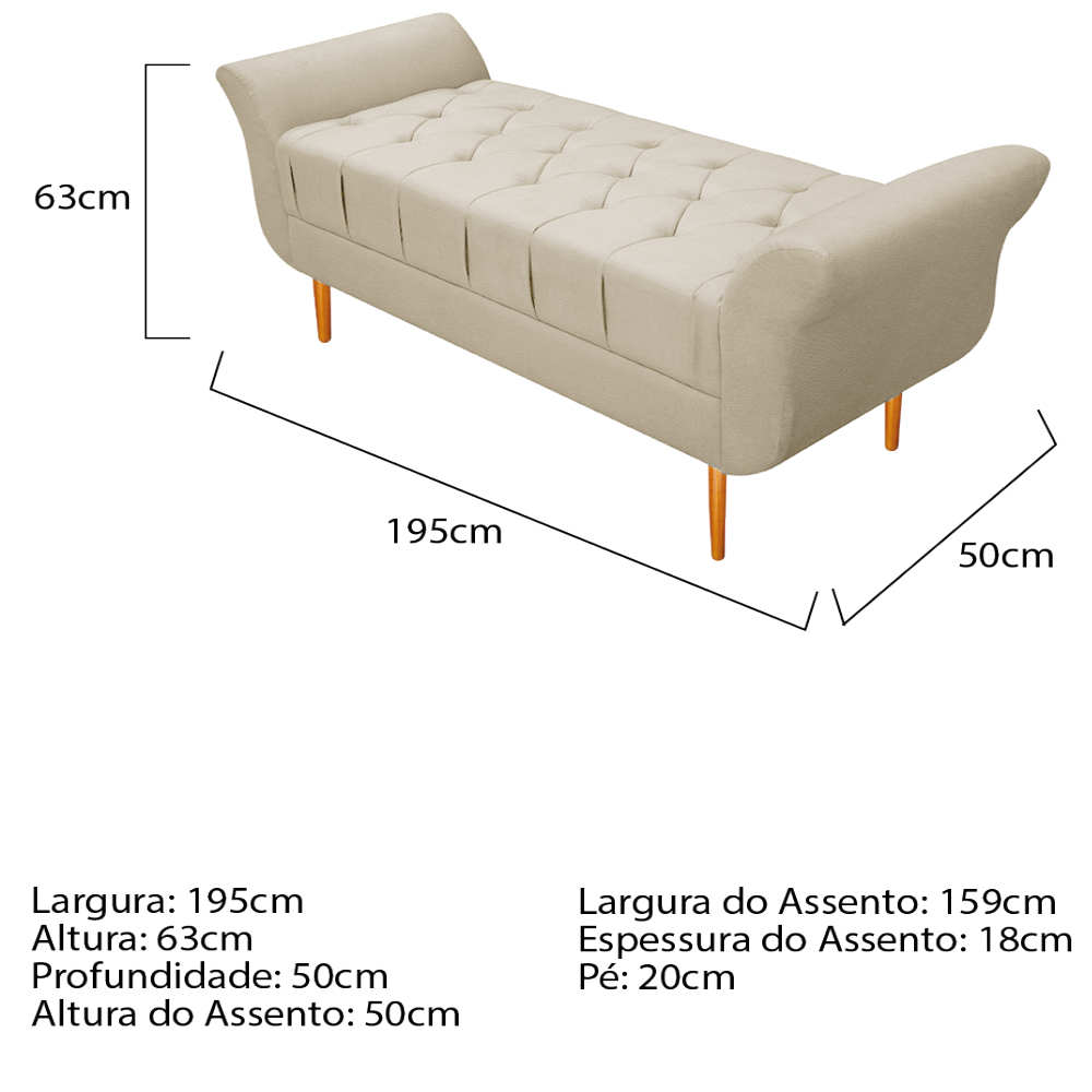 Recamier Estofado Ari 195 cm King Size Corano Bege - Amarena Móveis