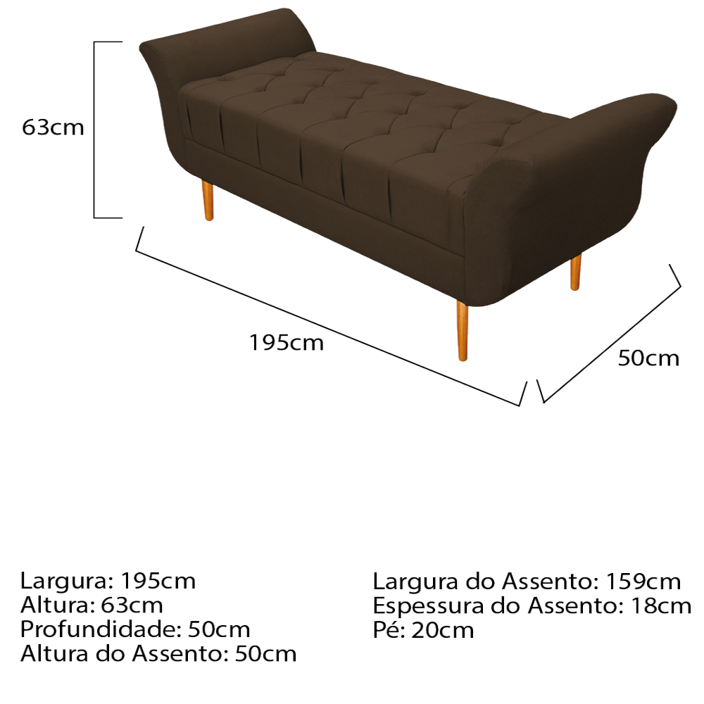Recamier Estofado Ari 195 cm King Size Suede Marrom - Amarena Móveis