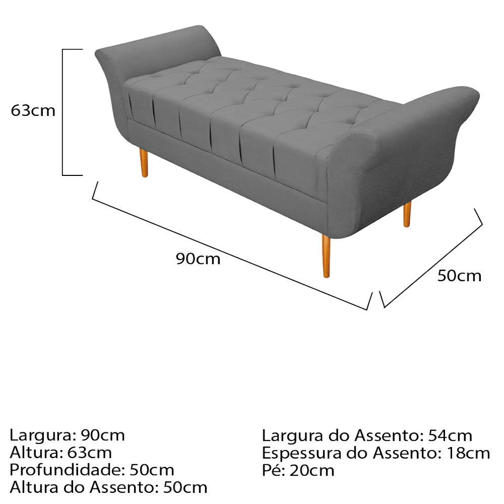 Recamier Estofado Ari 90 cm Solteiro Corano Cinza - Amarena Móveis