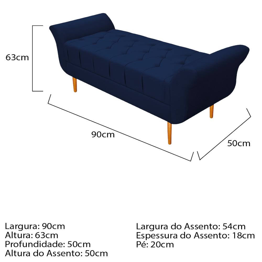 Recamier Estofado Ari 90 cm Solteiro Suede Azul Marinho - Amarena Móveis
