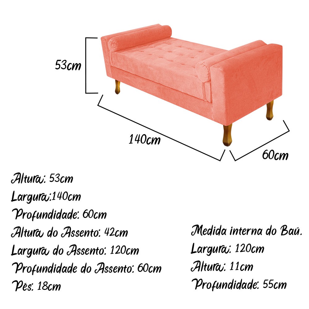 Recamier Félix Casal 140cm Suede Coral - Amarena Móveis
