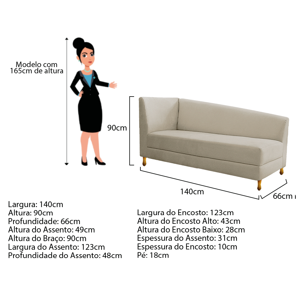 Recamier Valéria 140cm Lado Direito Corano Bege - Amarena Móveis