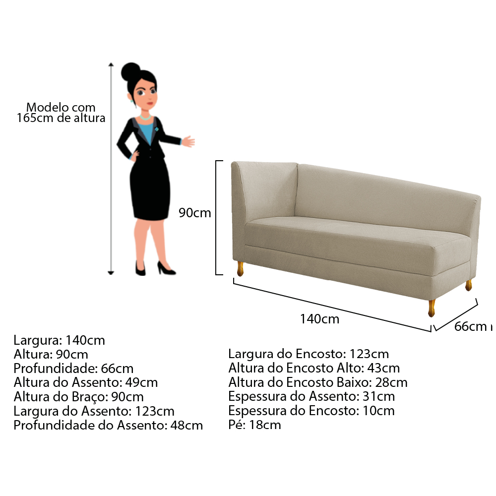 Recamier Valéria 140cm Lado Direito Suede Bege - Amarena Móveis