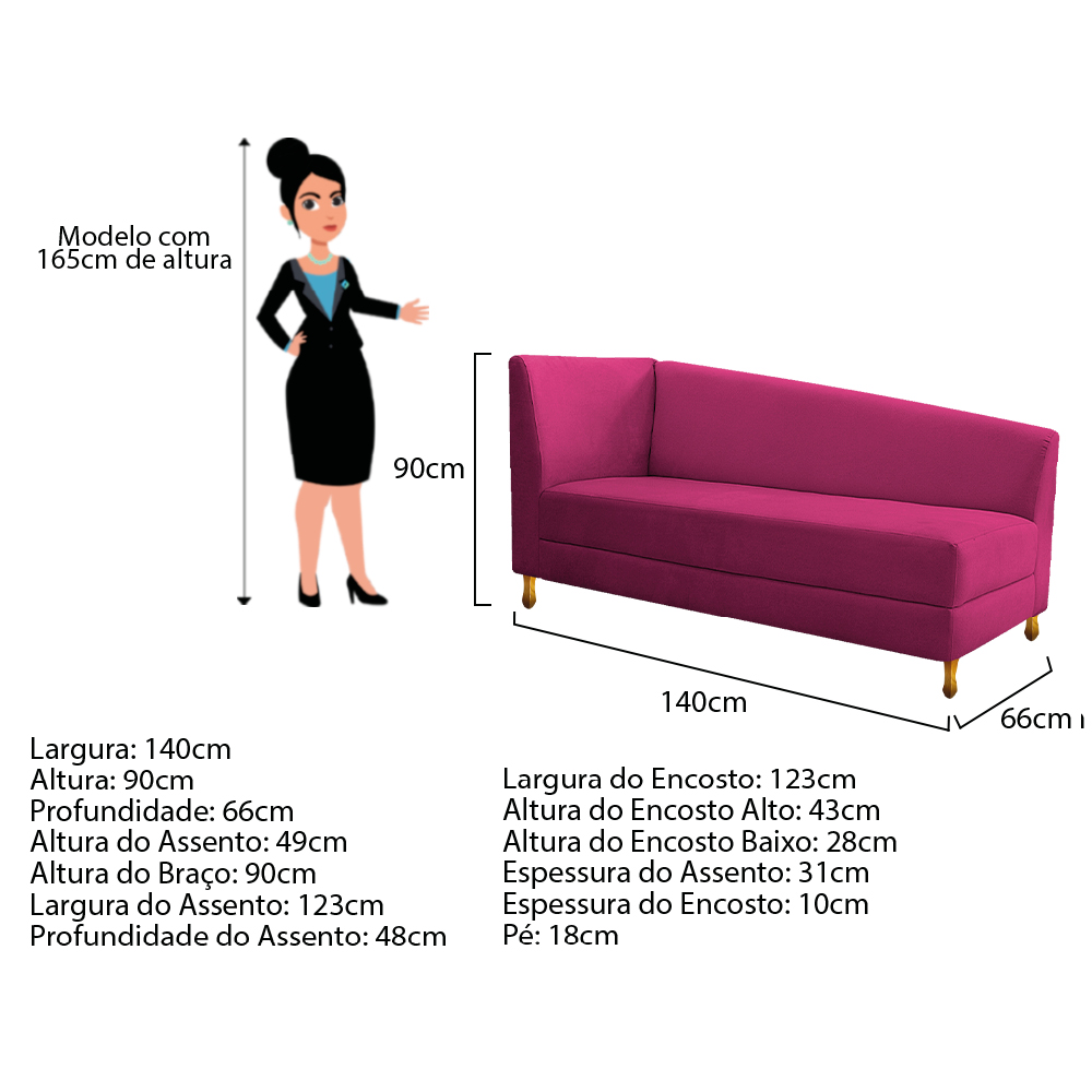 Recamier Valéria 140cm Lado Direito Suede Pink - Amarena Móveis