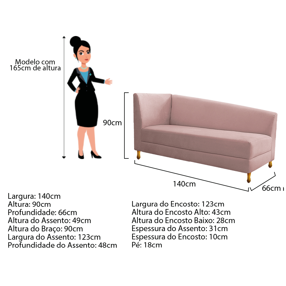 Recamier Valéria 140cm Lado Direito Suede Rosê - Amarena Móveis
