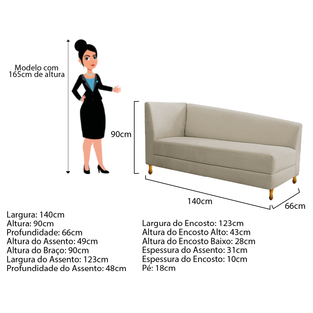 Recamier Valéria 140cm Lado Esquerdo Corano Bege - Amarena Móveis