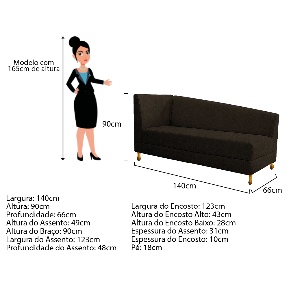 Recamier Valéria 140cm Lado Esquerdo Corano Marrom - Amarena Móveis
